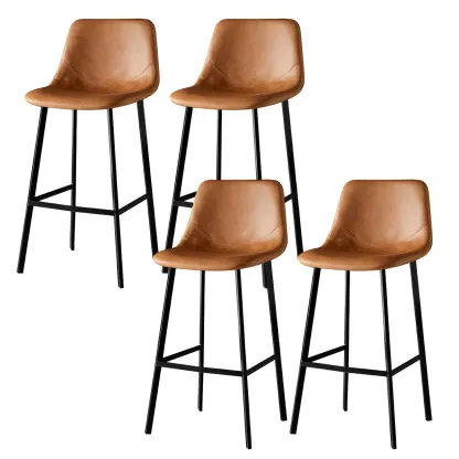 Gray Bucket Metal Leather Seating Armless Bar Stool Image - 29