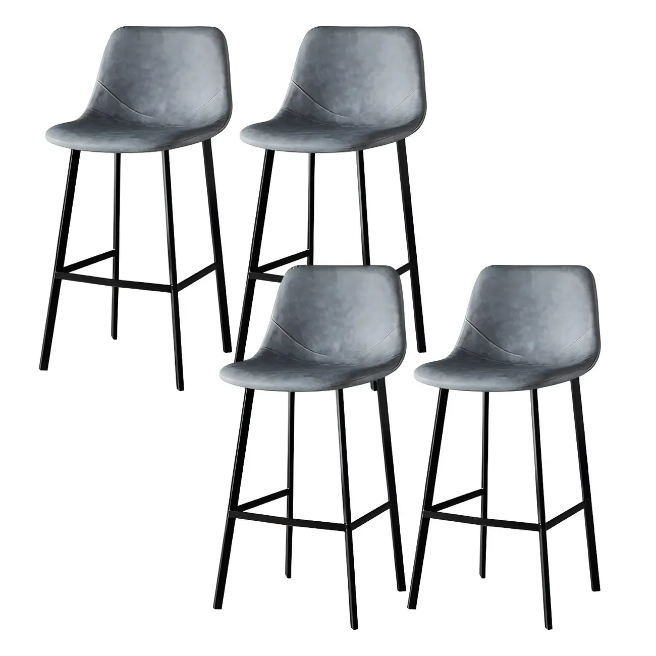 Gray Bucket Metal Leather Seating Armless Bar Stool Image - 31