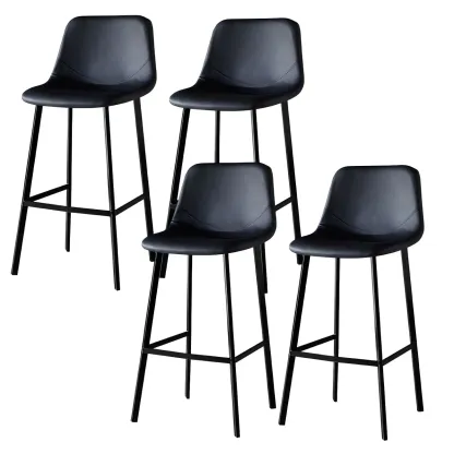 Gray Bucket Metal Leather Seating Armless Bar Stool Image - 33