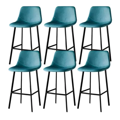 Gray Bucket Metal Leather Seating Armless Bar Stool Image - 40
