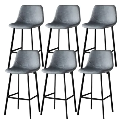 Gray Bucket Metal Leather Seating Armless Bar Stool Image - 41