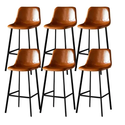 Gray Bucket Metal Leather Seating Armless Bar Stool Image - 42
