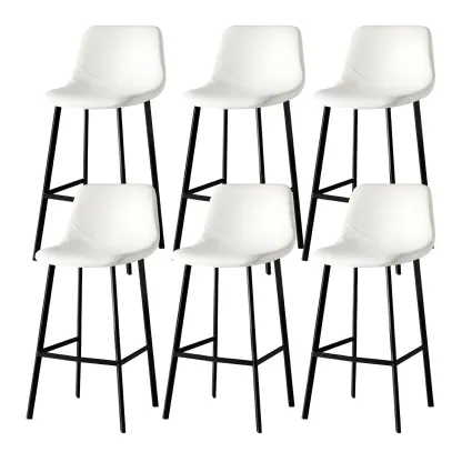 Gray Bucket Metal Leather Seating Armless Bar Stool Image - 45