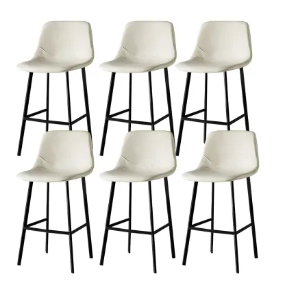 Gray Bucket Metal Leather Seating Armless Bar Stool Image - 46