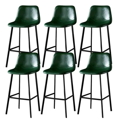 Gray Bucket Metal Leather Seating Armless Bar Stool Image - 47