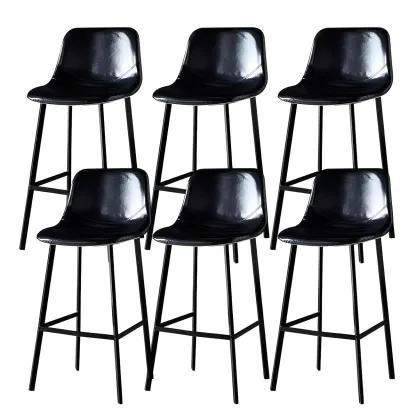 Gray Bucket Metal Leather Seating Armless Bar Stool Image - 48