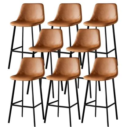 Gray Bucket Metal Leather Seating Armless Bar Stool Image - 49