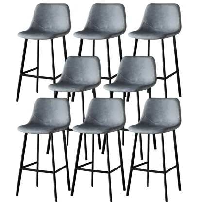 Gray Bucket Metal Leather Seating Armless Bar Stool Image - 51
