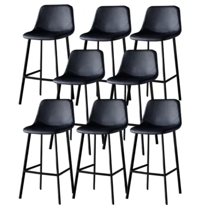 Gray Bucket Metal Leather Seating Armless Bar Stool Image - 53