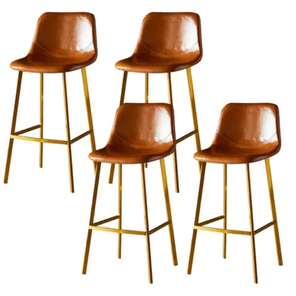 Gray Bucket Metal Leather Seating Armless Bar Stool Image - 80