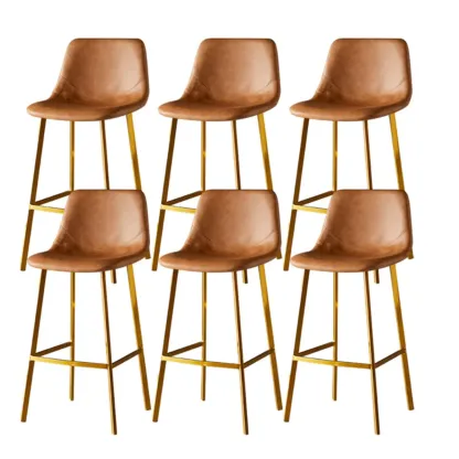 Gray Bucket Metal Leather Seating Armless Bar Stool Image - 94