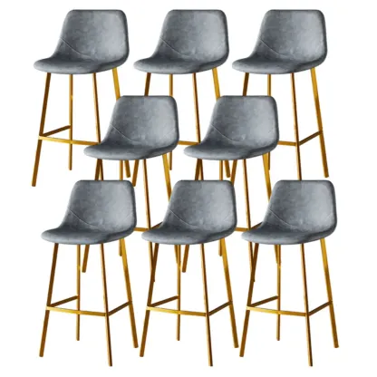 Gray Bucket Metal Leather Seating Armless Bar Stool Image - 101