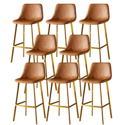 Gray Bucket Metal Leather Seating Armless Bar Stool Image - 104