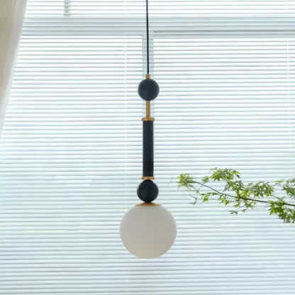 Minimalist Small Wood Glass Black Globe Hanging Pendant Light Image - 6
