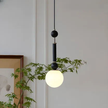 Minimalist Small Wood Glass Black Globe Hanging Pendant Light Image - 4