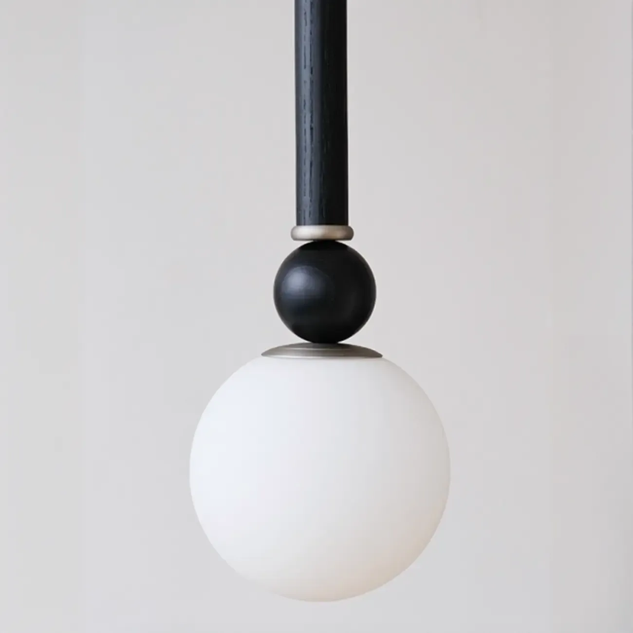 Minimalist Small Wood Glass Black Globe Hanging Pendant Light Image - 9