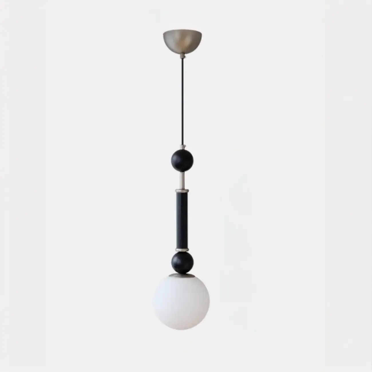 Minimalist Small Wood Glass Black Globe Hanging Pendant Light Image - 10
