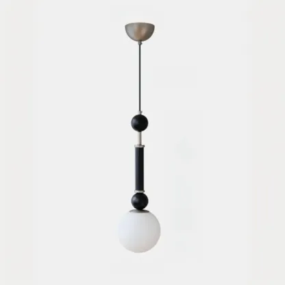 Minimalist Small Wood Glass Black Globe Hanging Pendant Light Image - 10
