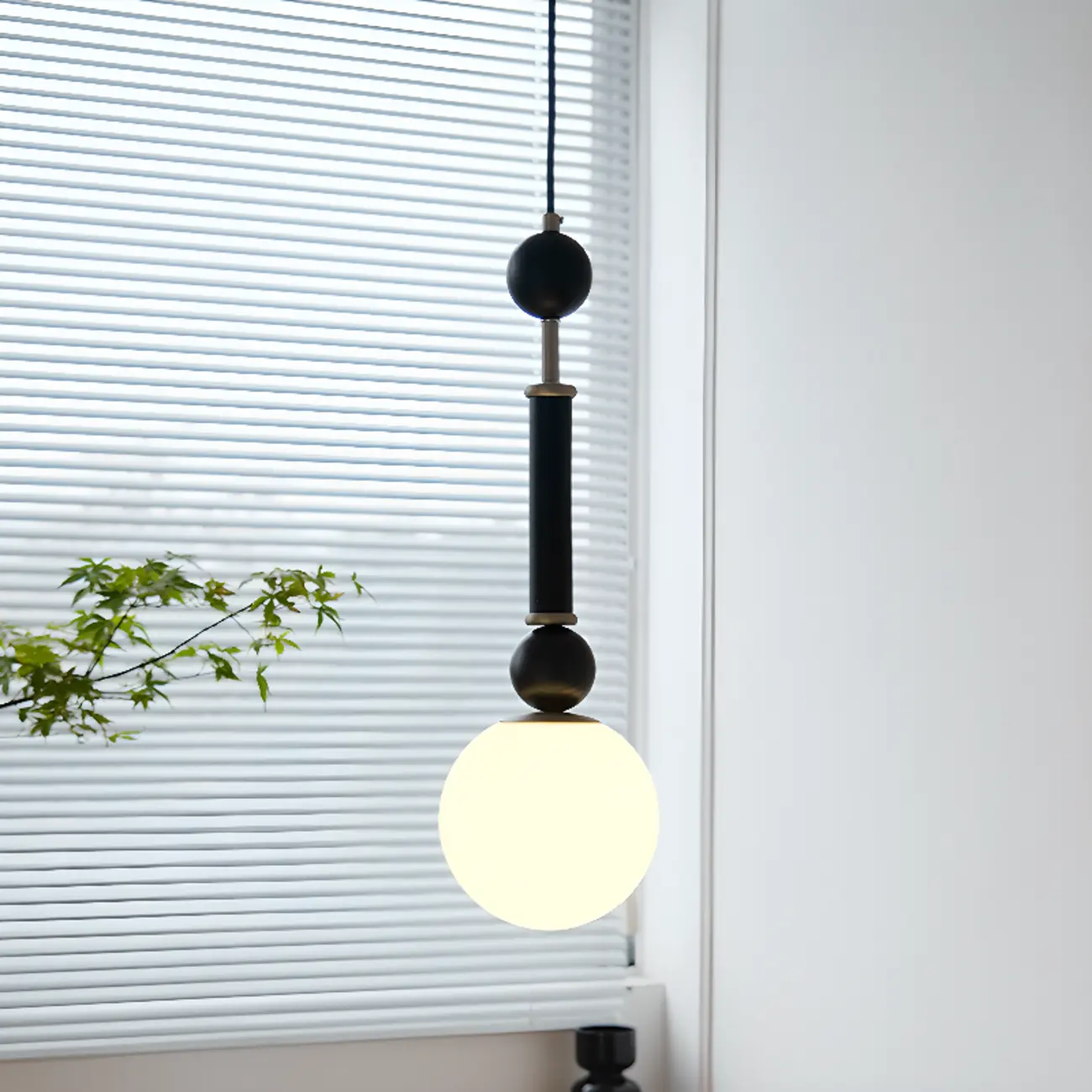 Minimalist Small Wood Glass Black Globe Hanging Pendant Light Image - 13 | homeyfad