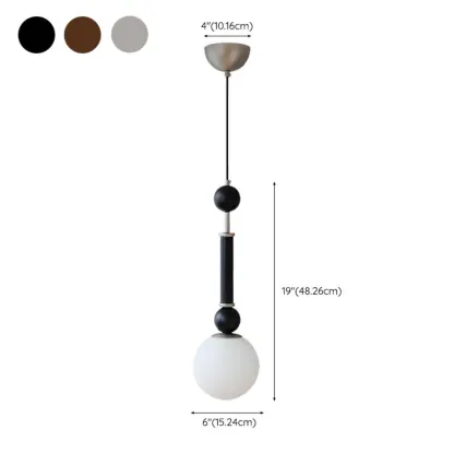 Minimalist Small Wood Glass Black Globe Hanging Pendant Light #size