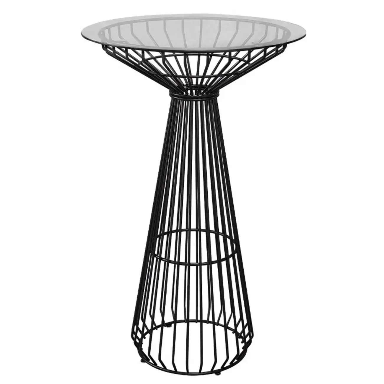 Simplistic Clear Glass Circular Iron Wireframe Bar Table Image - 5