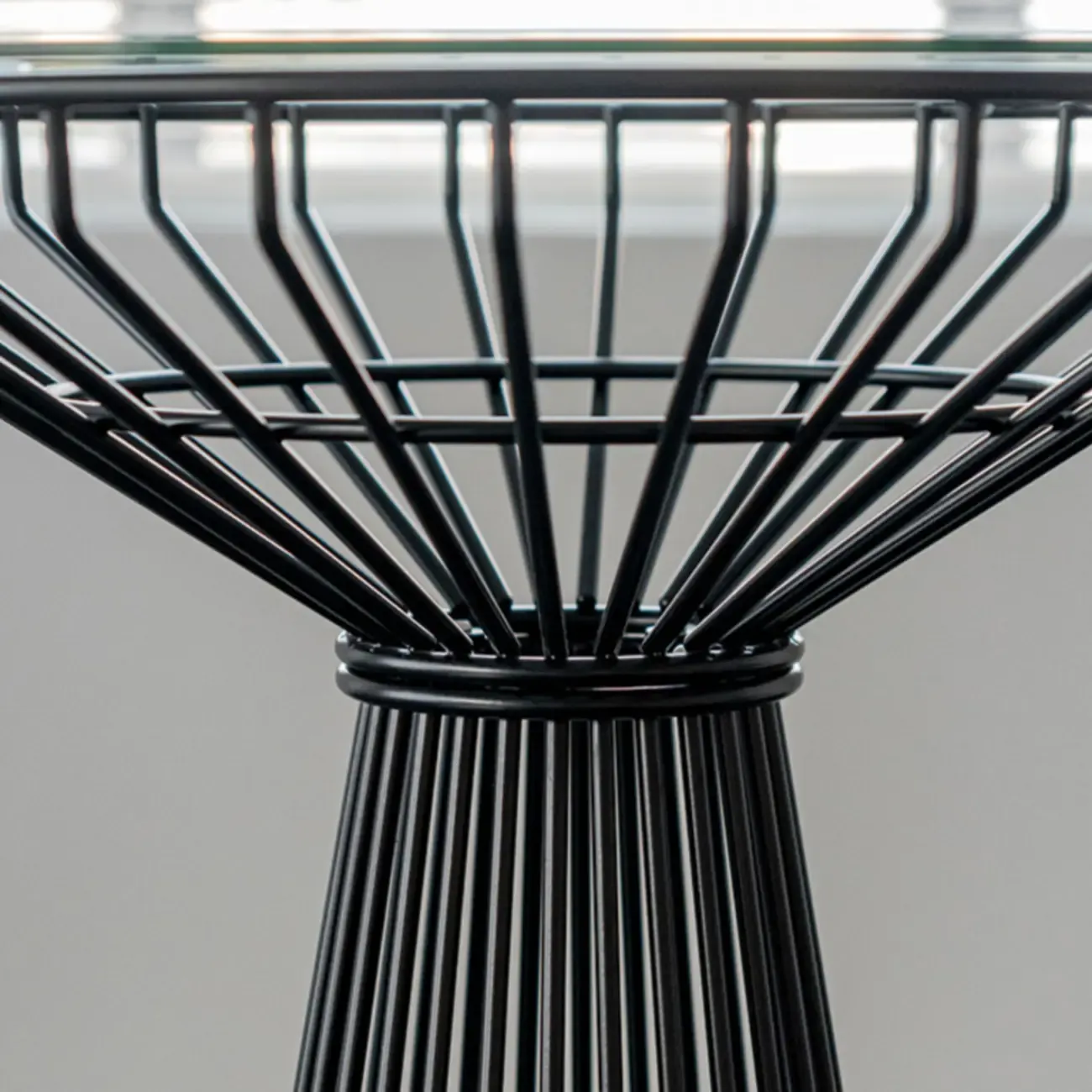 Simplistic Clear Glass Circular Iron Wireframe Bar Table Image - 8
