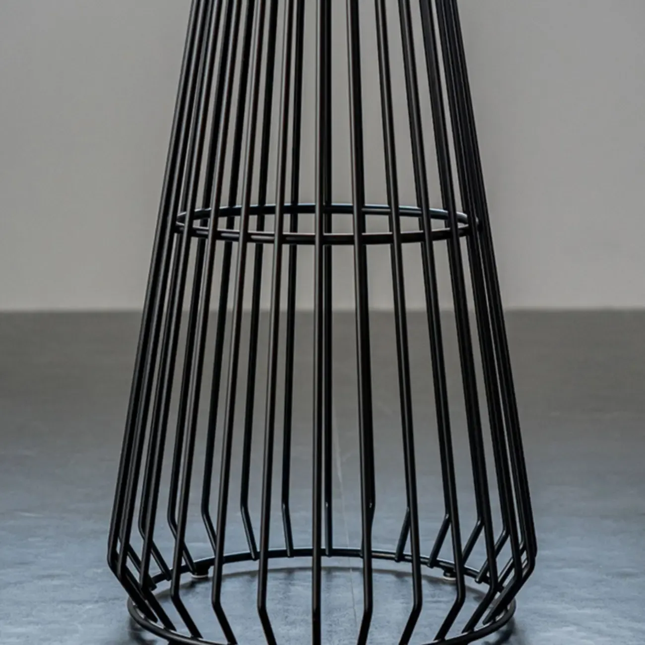 Simplistic Clear Glass Circular Iron Wireframe Bar Table Image - 9