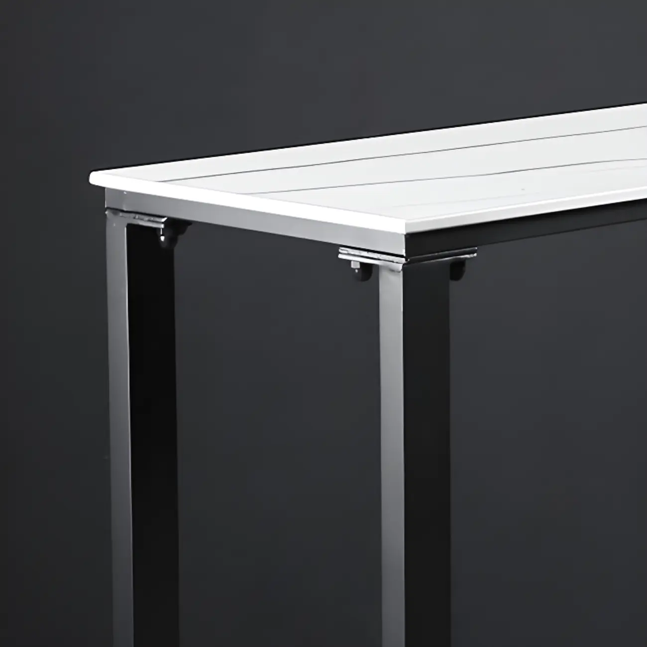 Modern White Stone Top Black Metal Bar Table with Storage Image - 7 | homeyfad