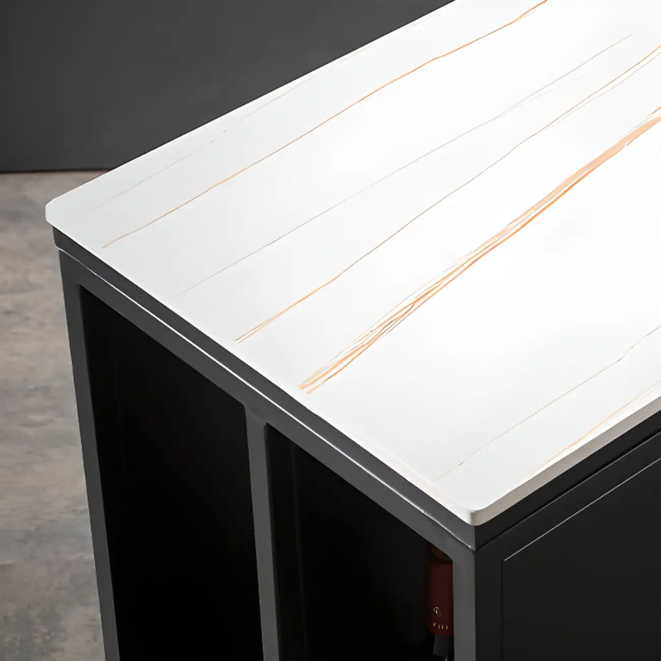 Modern White Stone Top Black Metal Bar Table with Storage Image - 8 | homeyfad