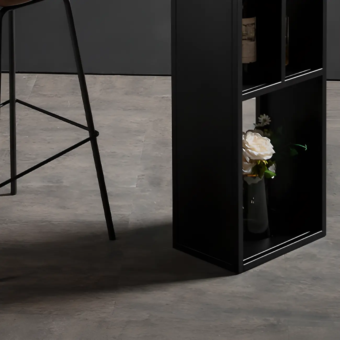 Modern White Stone Top Black Metal Bar Table with Storage Image - 9 | homeyfad