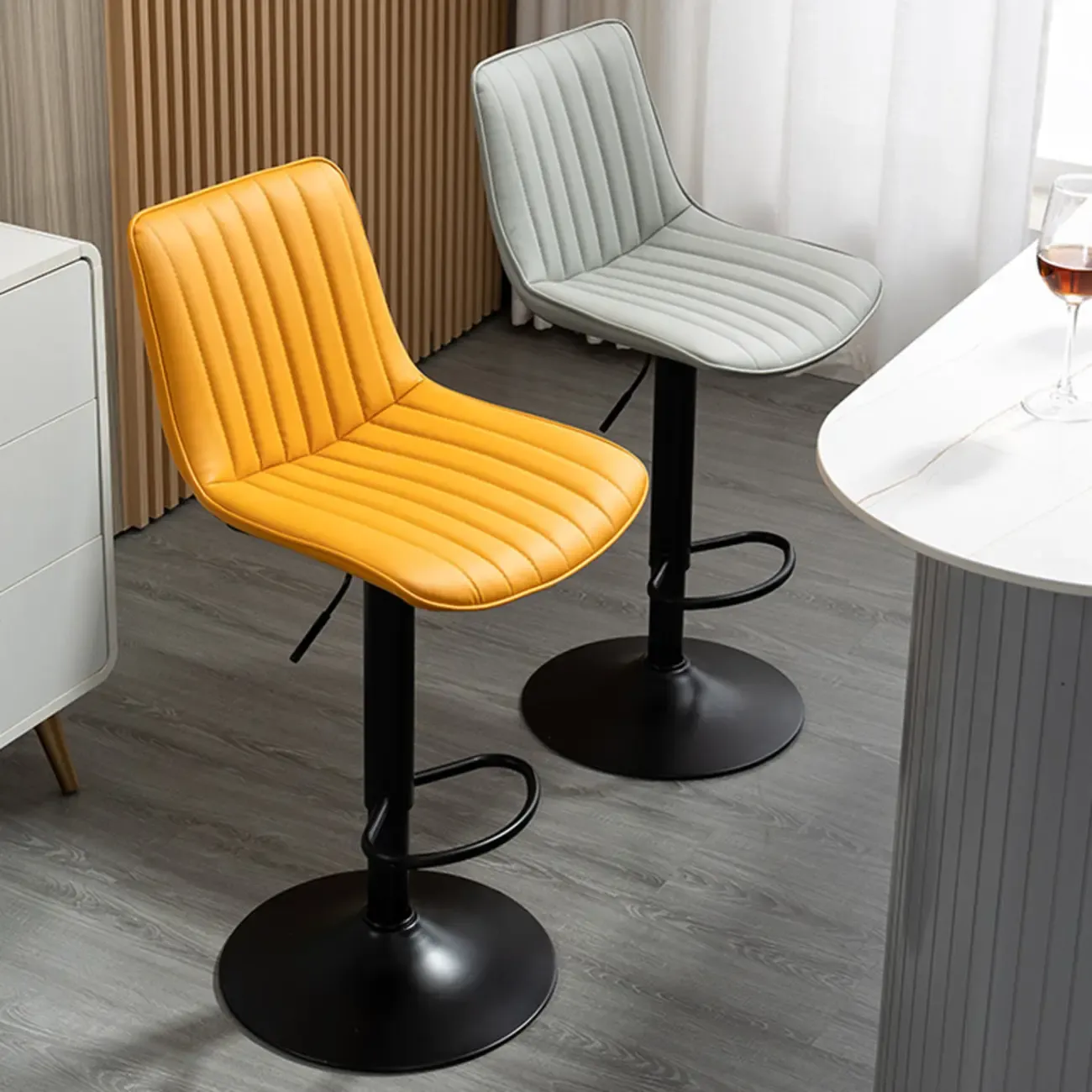 Adjustable Armless Leather Swivel Bar Stools with Back Image - 1