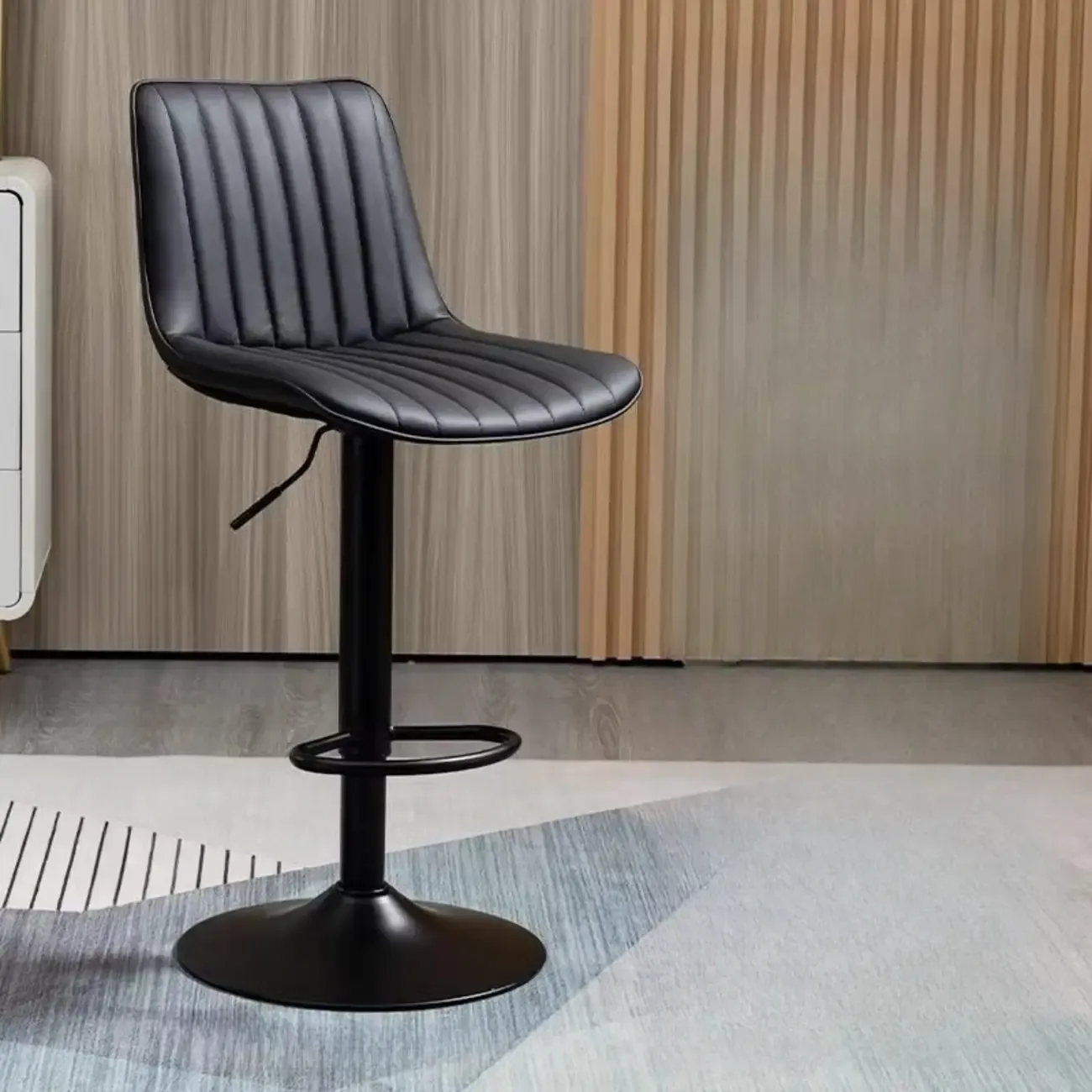 Adjustable Armless Leather Swivel Bar Stools with Back Image - 3