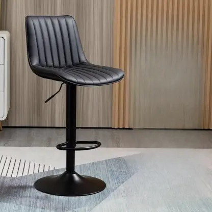 Adjustable Armless Leather Swivel Bar Stools with Back Image - 3