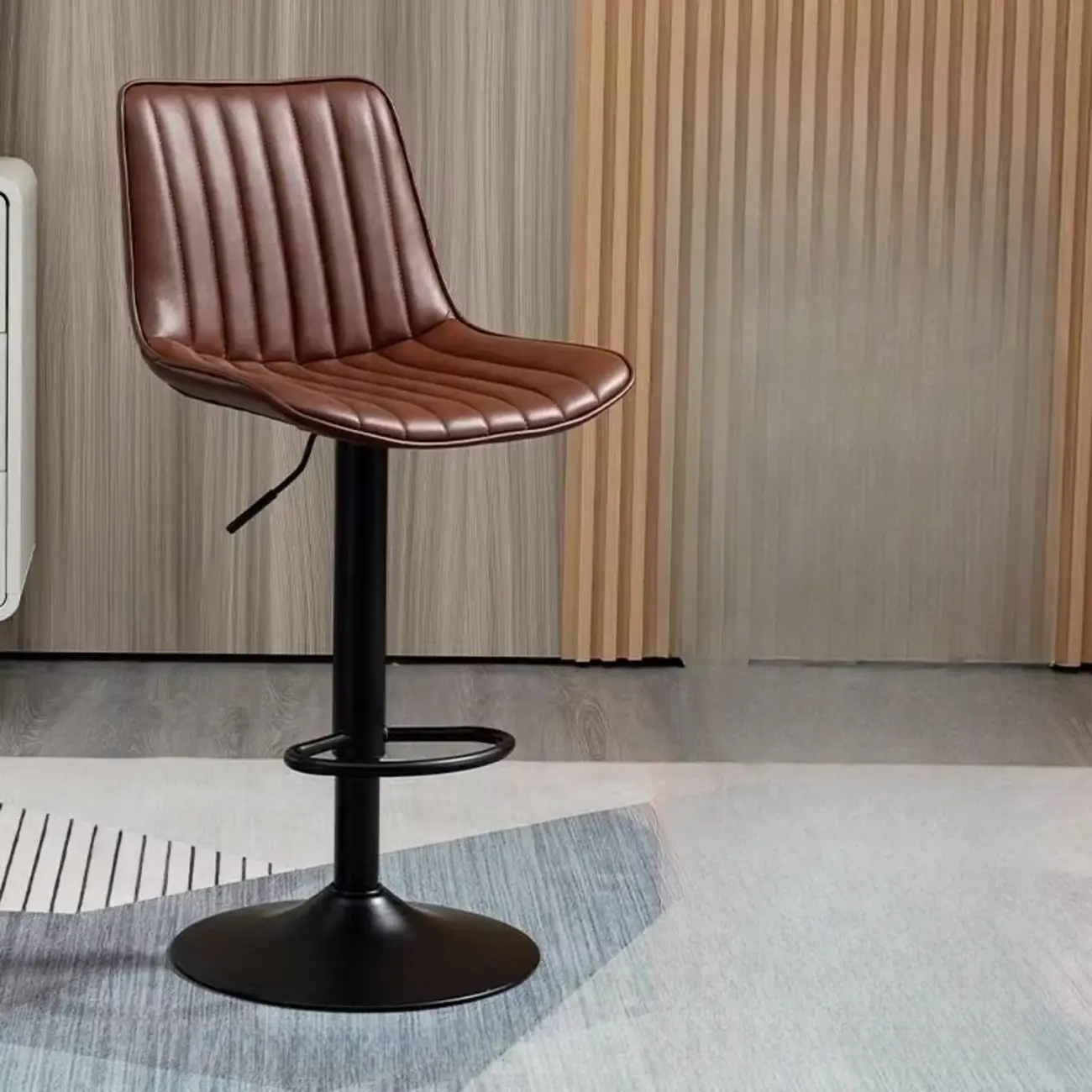 Adjustable Armless Leather Swivel Bar Stools with Back Image - 5 | homeyfad