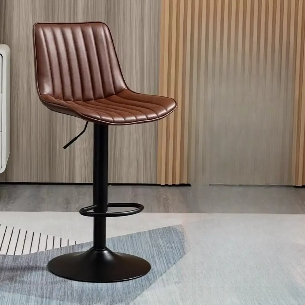 Adjustable Armless Leather Swivel Bar Stools with Back Image - 5