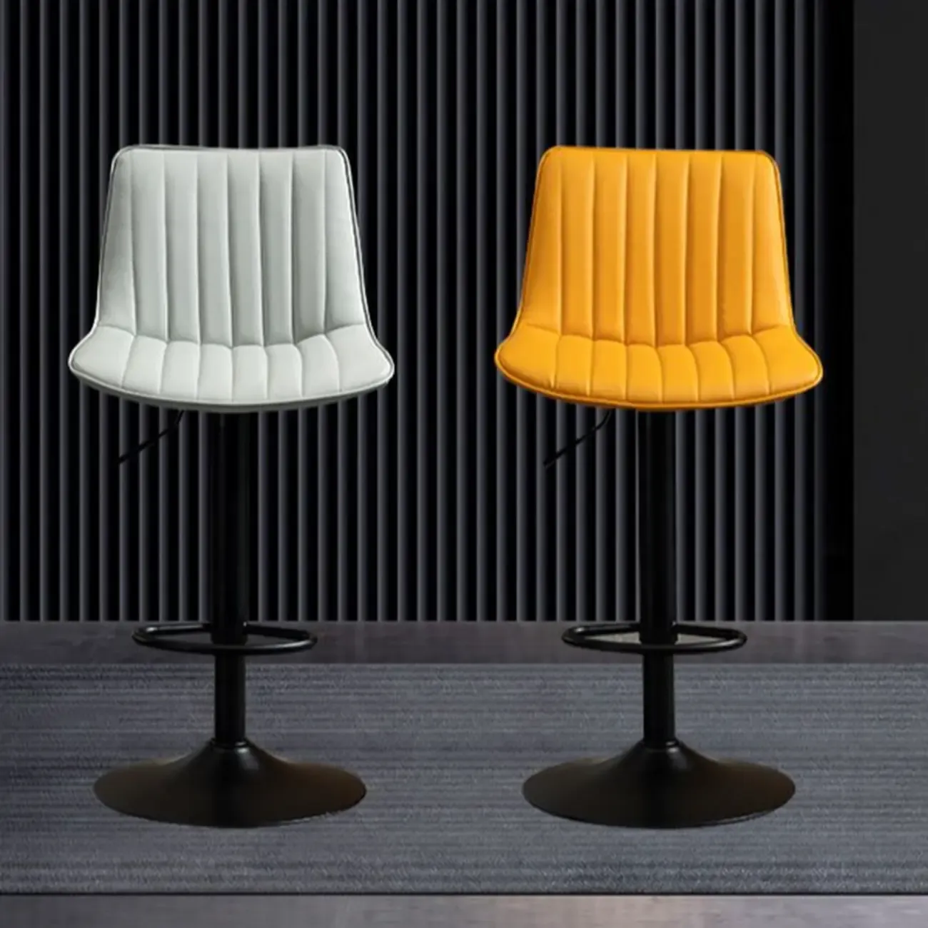 Adjustable Armless Leather Swivel Bar Stools with Back Image - 10