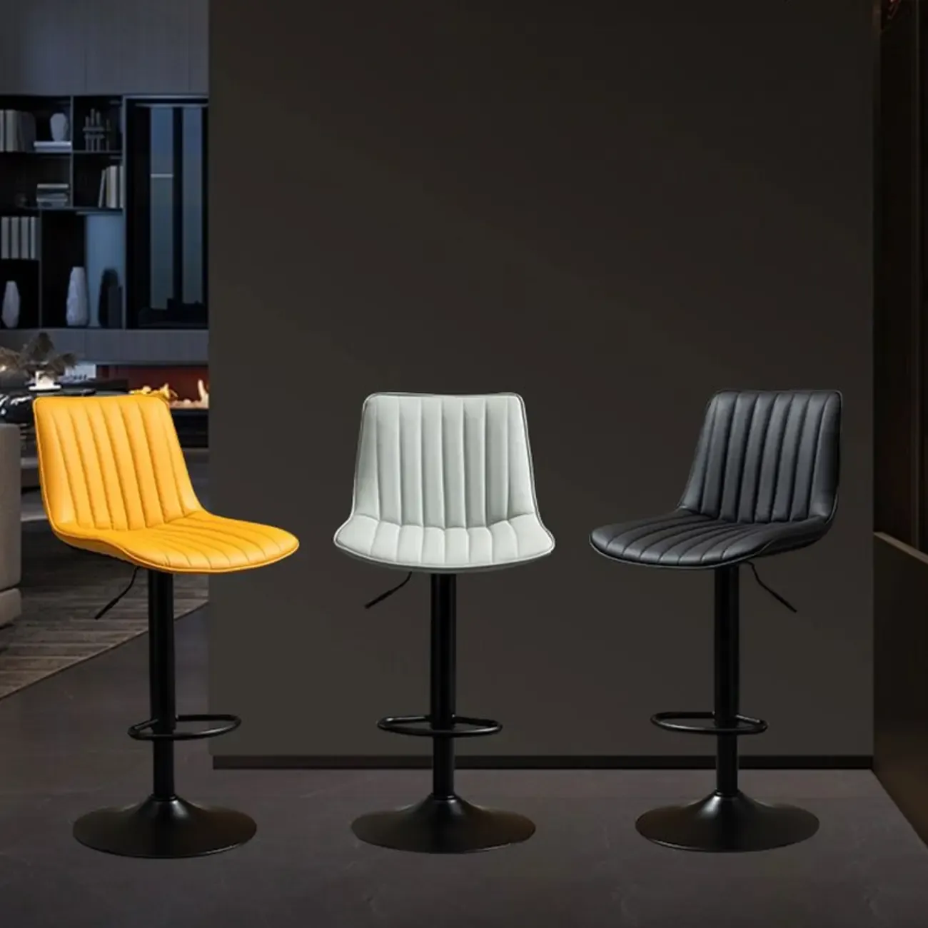 Adjustable Armless Leather Swivel Bar Stools with Back Image - 11