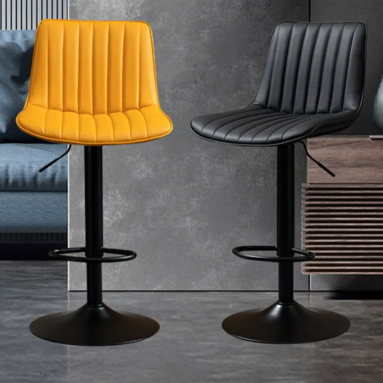 Adjustable Armless Leather Swivel Bar Stools with Back Image - 12 | homeyfad