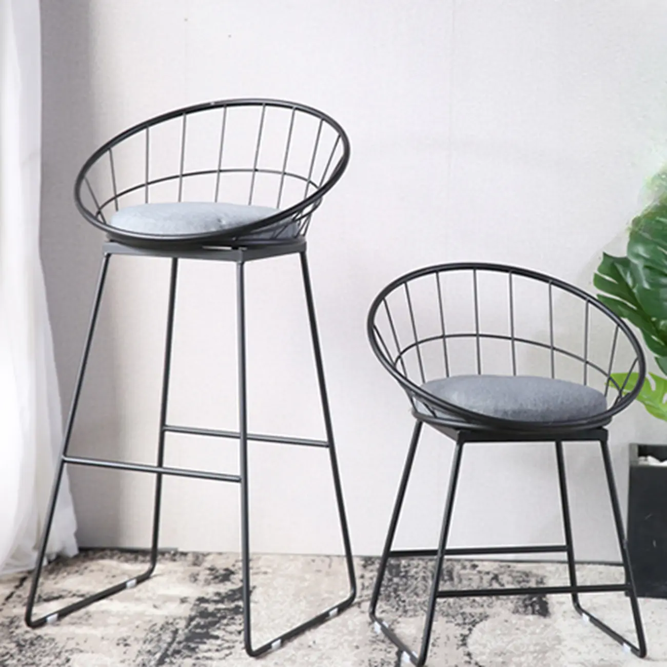 Simple Bucket Iron Sled Upholstered Bar Stools Image - 1 | homeyfad