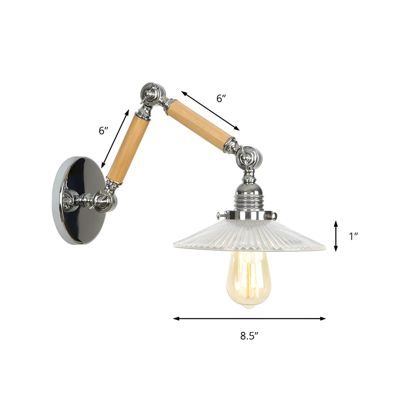 Industrial Glossy Swing Arm Wall Light with Wavy Glass Shade Image - 6 | homeyfad