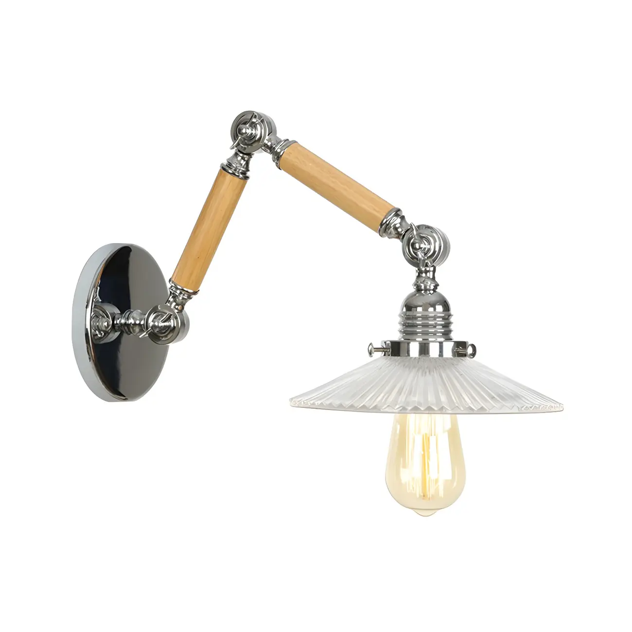 Industrial Glossy Swing Arm Wall Light with Wavy Glass Shade Image - 4 | homeyfad