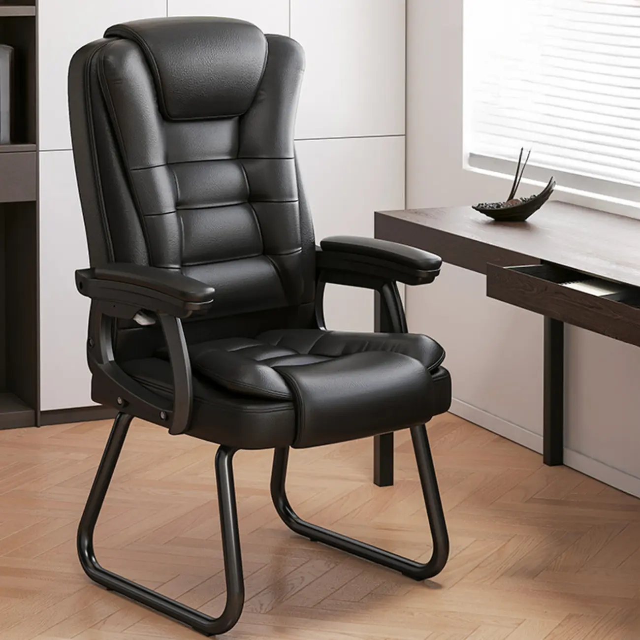 Luxurious Ink Leather Steel Reclining Office Chair Image - 2 | homeyfad