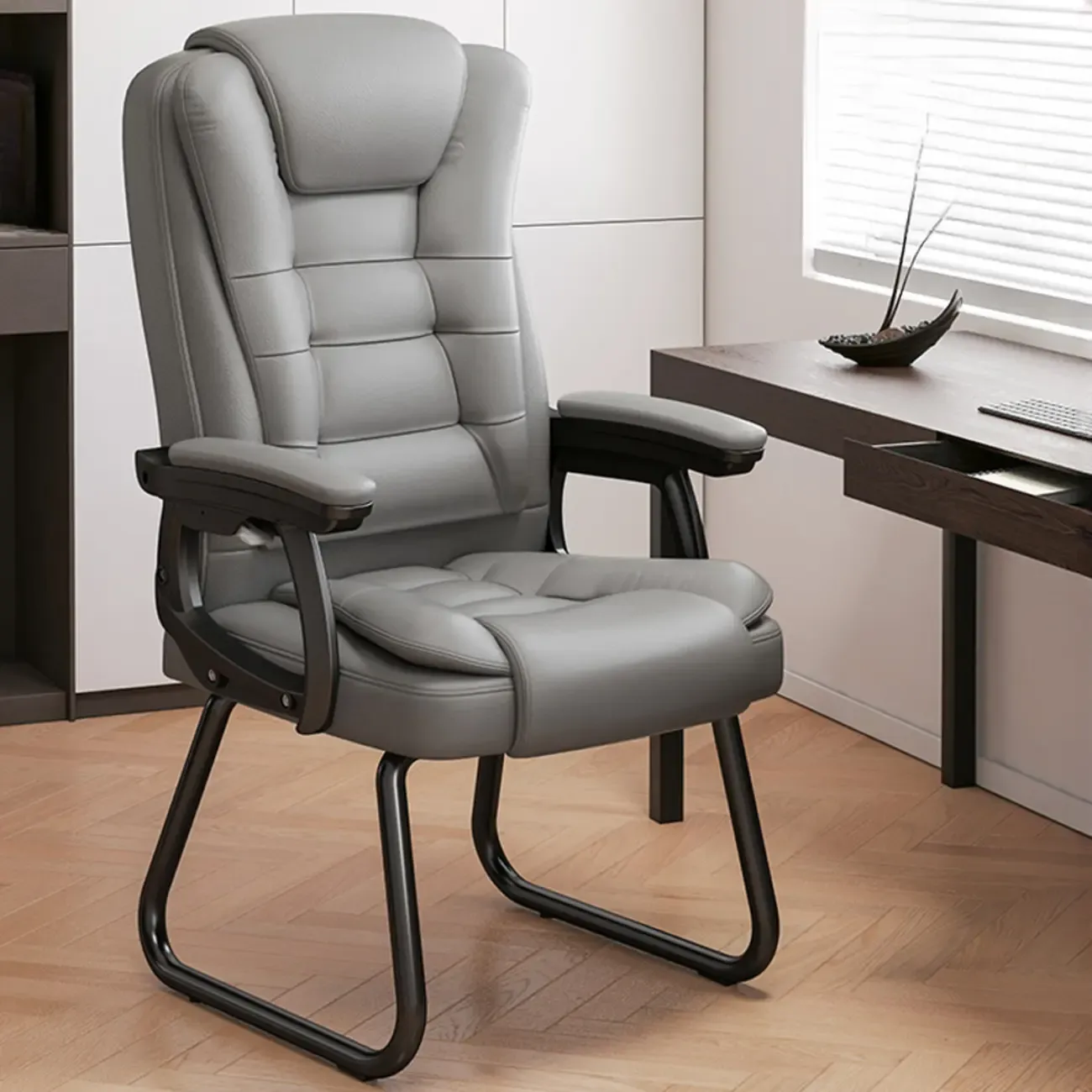 Luxurious Ink Leather Steel Reclining Office Chair | HomeyFad