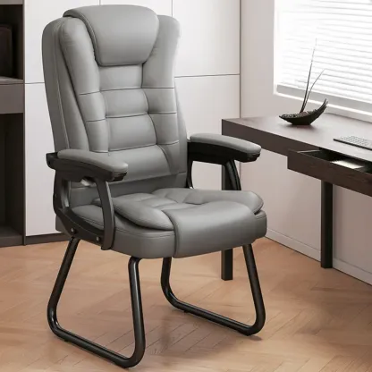 Luxurious Ink Leather Steel Reclining Office Chair Image - 3