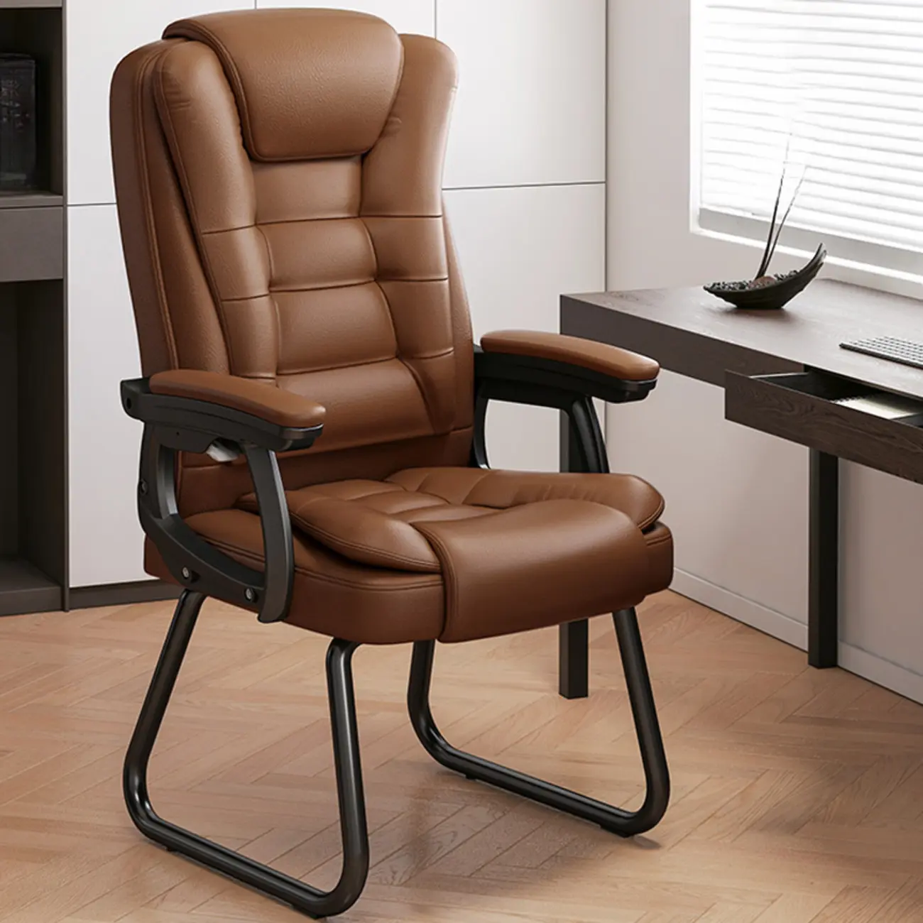 Luxurious Ink Leather Steel Reclining Office Chair Image - 5 | homeyfad