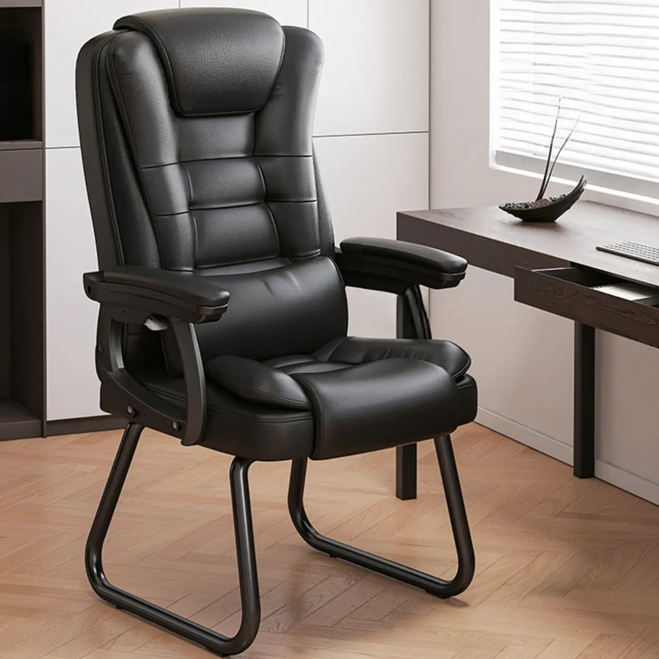 Luxurious Ink Leather Steel Reclining Office Chair Image - 7 | homeyfad