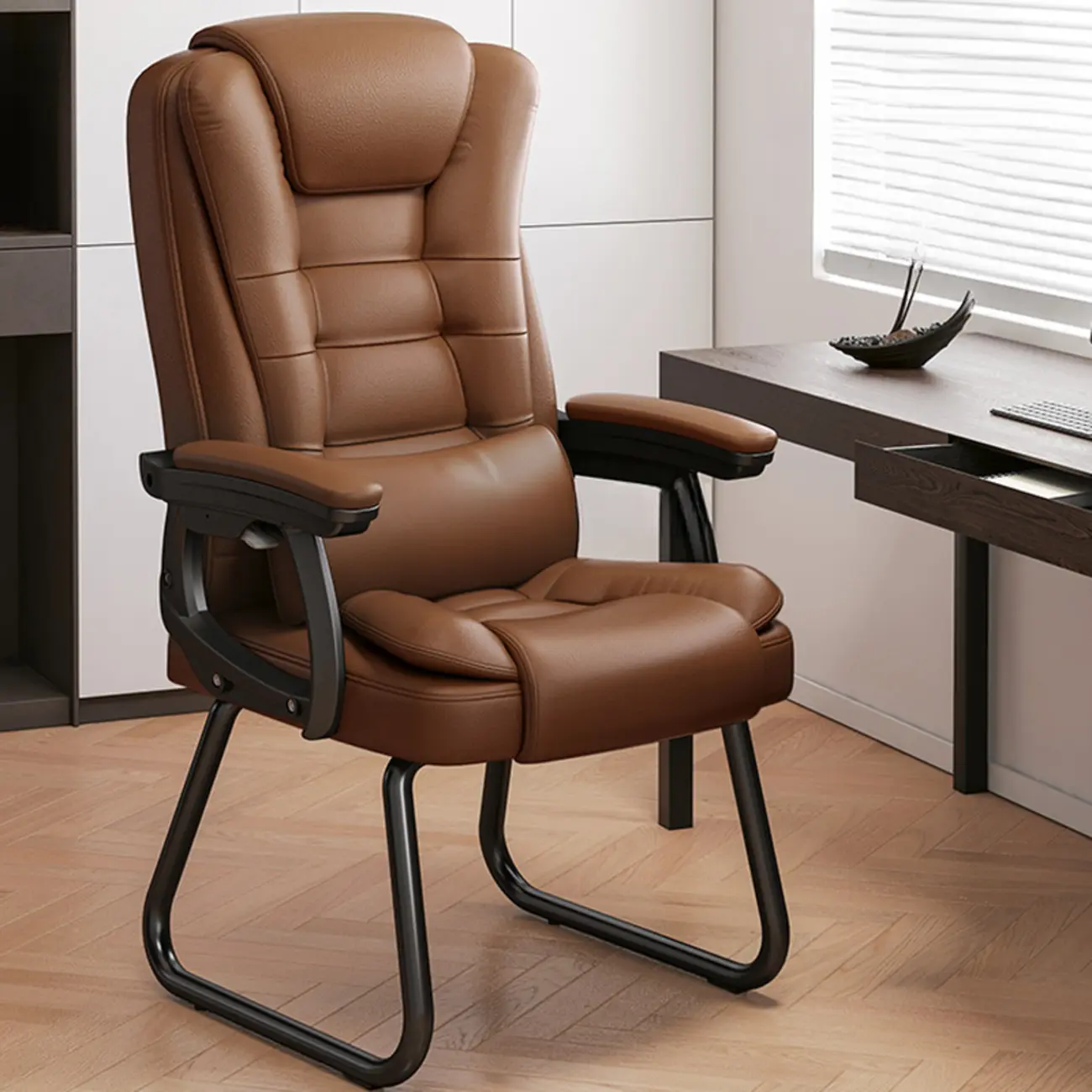 Luxurious Ink Leather Steel Reclining Office Chair Image - 9 | homeyfad