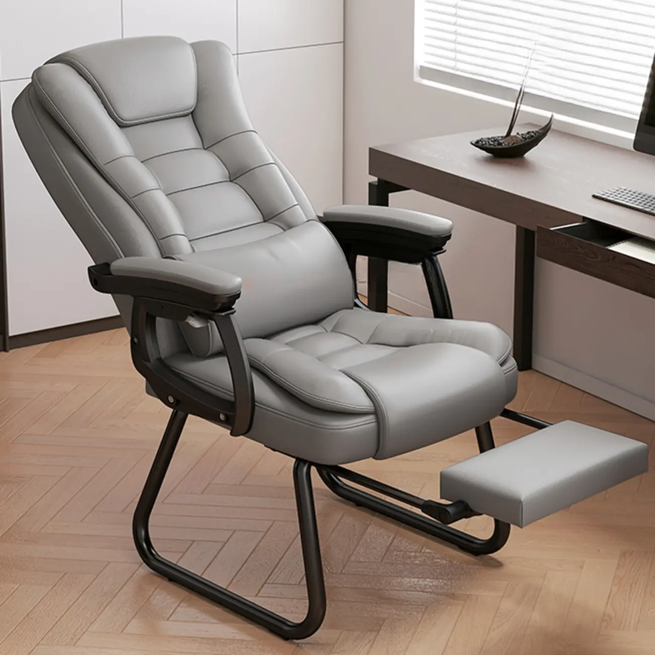 Luxurious Ink Leather Steel Reclining Office Chair Image - 11 | homeyfad