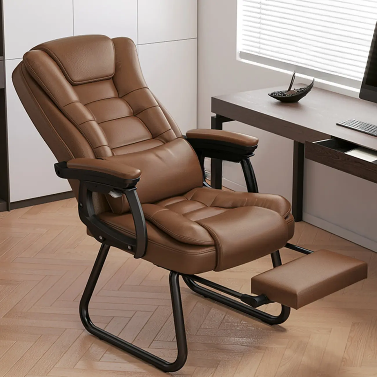 Luxurious Ink Leather Steel Reclining Office Chair Image - 14 | homeyfad