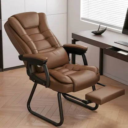Luxurious Ink Leather Steel Reclining Office Chair Image - 14